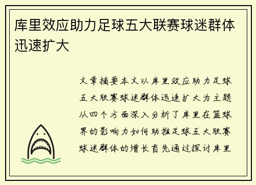 库里效应助力足球五大联赛球迷群体迅速扩大